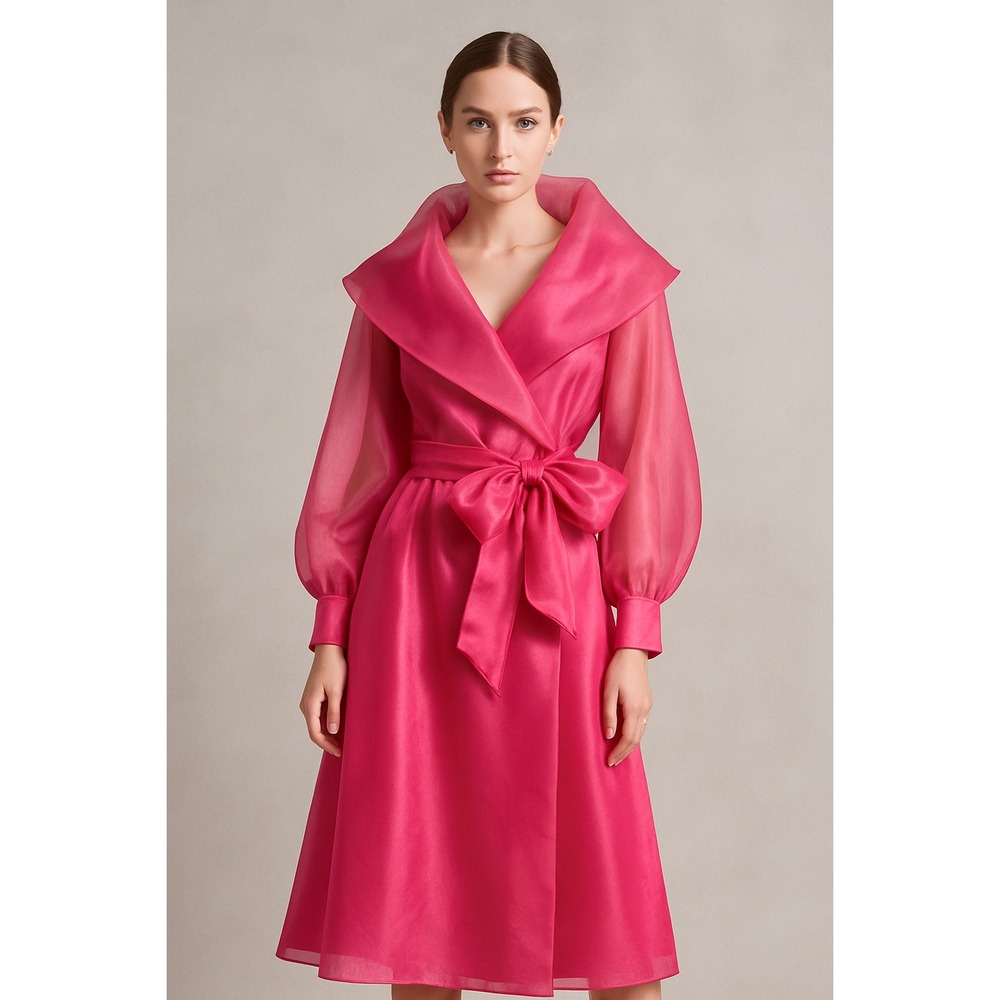 Victoria's Secret Hot Pink Midi Dress with Sheer Bishop Sleeves